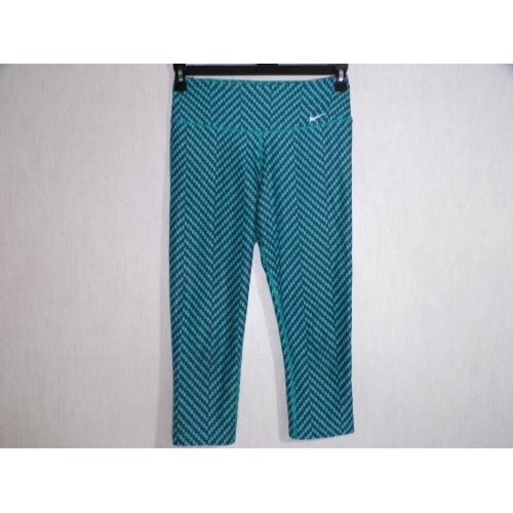 Nike Dri Fit Ten One Womens Capri Leggings Size S Small Teal Navy Print Gym